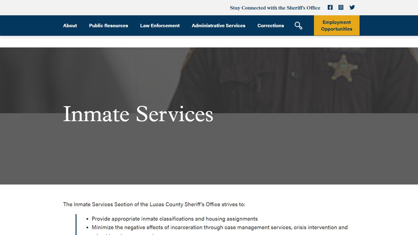 Corrections Center Inmate Services - Lucas County Sheriff